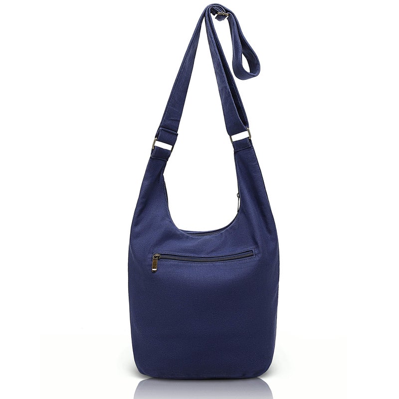 Coton Pose Women's large capacity Hippie Crossbody Bag Top Zip Cotton Sling Bag Jacquard cloth Handmade Bags (Blue) - Image 2